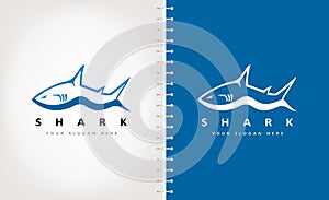 Shark and wave logo vector. Fish animal design.